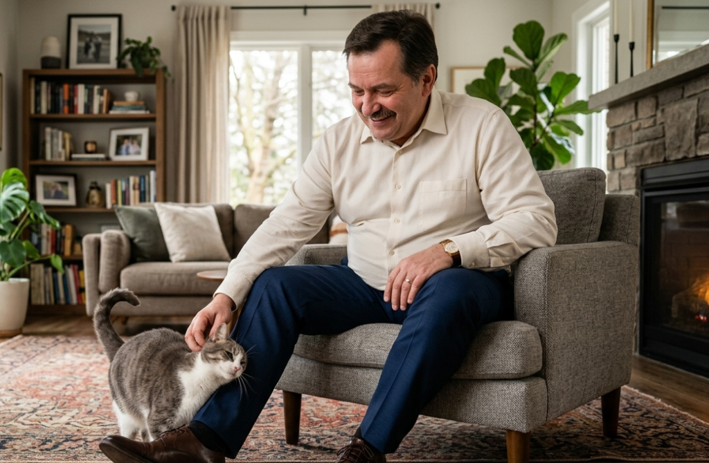 cat news weekly; cat walked straight up to me, circled my ankles, purred, and rubbed her head against my leg.